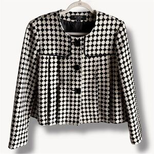 Larry Levine Women's Wool Black and White Patterned Blazer Size 12 Button Front